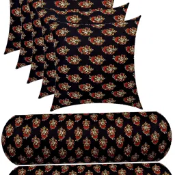 Combo Set of 5 Cushion And 2 Microfibre Floral Bolster Pack of 7-12
