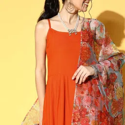 InWeave Shoulder Straps A-Line Kurta & Palazzos With Dupatta image 4
