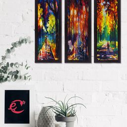 eCraftIndia Orange & Blue 3 Pieces Couple Love Moments Satin Matt Texture UV Wall Art-image-80
