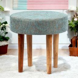 ikiriya Nayla Solid Wood Stool in Textured Cyan Blue Jackard fabric-picture-42