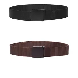 ZORO Men Pack Of 2 Textured Slider Plastic And Anti Allergy Buckle Canvas Wide Belts-picture-48