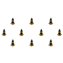 Comet Busters 10 Pcs Beaded Reusable Designer Bindis - Black & Gold-Toned image 2