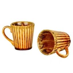 StyleMyWay Brown Set of 2 Handcrafted Textured Ceramic Glossy Mugs 300 ML Each image 4