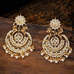 Zaveri Pearls Gold Plated & White Crescent Shaped Chandbalis Earrings image 5