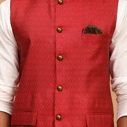 VASTRAMAY Men Kurta & Pyjama With Printed Nehru Jacket image 2