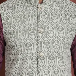 Anouk Thread Work Embroidered Regular Kurta with Churidar & Nehru jacket image 2