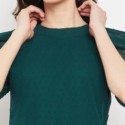WineRed Self Design Puff Sleeves Regular Top image 2