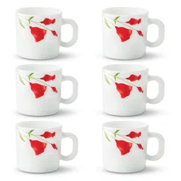 Larah by BOROSIL White & Red Printed Opalware Glossy Mugs Set of 6 Cups and Mugs image 4