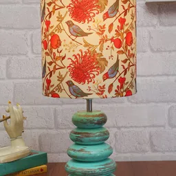 Homesake Algae Red & Blue Pebble & Wooden Printed Table Lamp With LED Bulb image 4