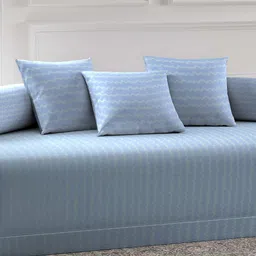 Arrabi Set Of 6 Blue & White Printed Diwan Set image 2