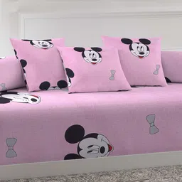 Arrabi Kids Pink Set Of 6 Printed Diwan Set With Bolsters & Cushions image 4