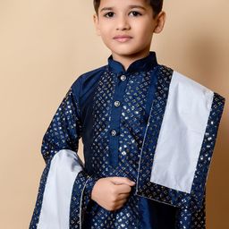 BAESD Boys Embroidered Regular Sequinned Dupion Silk Kurta with Dhoti Pants & Dupatta image 4