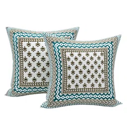 BLOCKS OF INDIA White & Brown 8 Pieces Printed Cotton Diwan Set image 4
