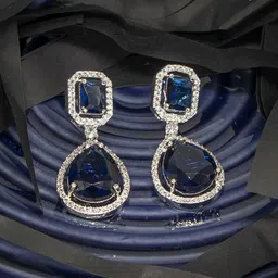 Manikya Rhodium-Plated Teardrop Shaped Drop Earrings image 2