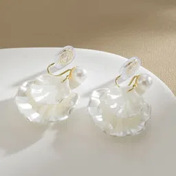MYKI Gold-Plated Artificial Beads-Beaded Shell Shaped Drop Earrings image 3