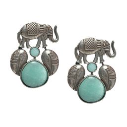 VENI 92.5 Silver-Plated Oxidised Elephant Drop Earrings image 2