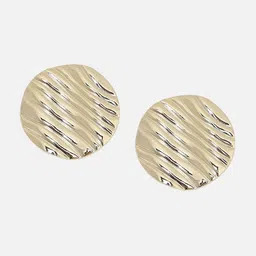 SOHI Gold-Plated Dented Lined Circular Studs Earrings image 2