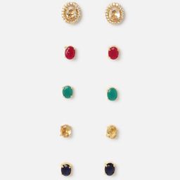 DressBerry Set of 5 Gold-Plated American Diamond Oval Studs Earrings-15
