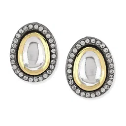 Ruby Raang Black Teardrop Kundan Shaped Studs Earrings image 2