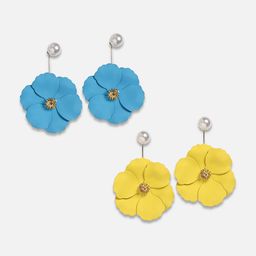 SOHI Set Of 2 Gold-Plated Pearls Beaded Floral Drop Earrings image 3