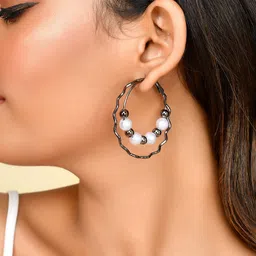 VOJ Rhodium-Plated Contemporary Hoop Earrings-41