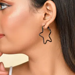 VOJ Rhodium Plated Star Shaped Hoop Earrings-57
