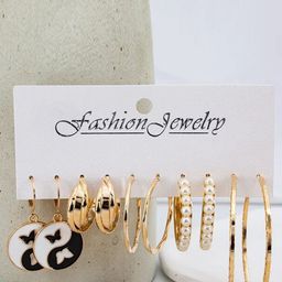 VIEN Set Of 5 Gold-Plated Geometric Studs Earrings image 4