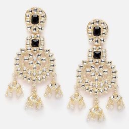 ZENEME Gold-Plated Kundan Studded Contemporary Drop Earrings image 2