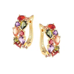 Yellow Chimes Gold-Plated & Sparkling Colors Flowerets Vine Swiss CZ Clip On Earrings image 2