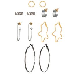 aadita Set Of 6 Silver & Gold-Plated Geometric Hoop and Studs Earrings image 3