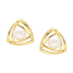 Sri Jagdamba Pearls Dealer Set Of 2 Gold-Plated Beaded Geometric Studs And Drop Earrings image 2