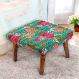 ikiriya Queens Solid Wood Pouf Stool in Sea Green Fruit Print fabric-picture-39