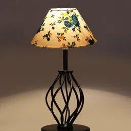Devansh White & Blue Printed Cotton Table lamp With Iron Base image 2