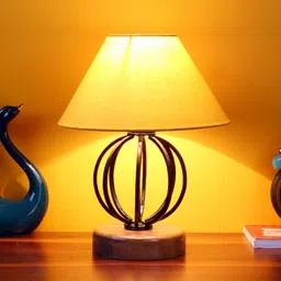 Devansh Yellow Cotton Table Lamp with Wood & Iron Base image 4