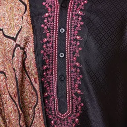 Tasva Men Black Yoke Design Thread Work Kurta with Churidar & With Dupatta image 4