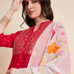 all about you Floral Embroidered Regular Sequinned Kurta with Trousers & With Dupatta image 3