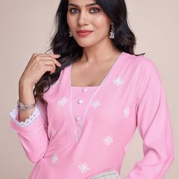 MOJILAA Ethnic Motifs Embroidered Chikankari Straight Kurta with Palazzos-picture-20