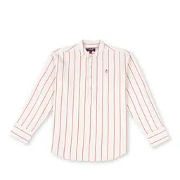 Gini and Jony Boys Vertical Striped Mandarin Collar Roll-Up Sleeves Cotton Casual Shirt-image-36