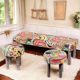 ikiriya Asteria Solid Wood Bench in Lacquered Israel Print Kantha Finish-picture-19
