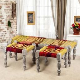 ikiriya Hamilton Solid Wood Bench in Lacquered Multicoloured & Yellow Rope Finish-picture-24
