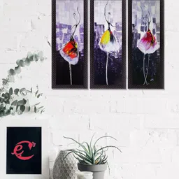 eCraftIndia Set Of 3 Purple & Black Abstract Dancing Lady Satin Matt Texture UV Wall Art-17