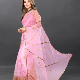 BARKIYA CREATION Embellished Zari Net Saree image 2