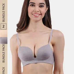Amour Secret Pack of 2 Lightly Padded All Day Comfort Seamless Plunge Bra-picture-38
