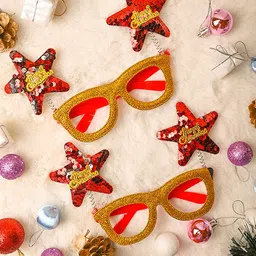 MARKET99 Red & Gold Toned 2 Pieces Christmas Party Spectacles Christmas Decor-picture-18