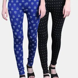 FRENCH KLEIDER Girls Pack Of 2 Printed Churidar-Length Cotton Leggings-image-55