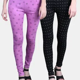 FRENCH KLEIDER Girls Pack Of 2 Printed Churidar-Length Cotton Leggings-image-56