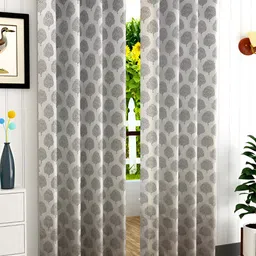 RIDHAAN Brown 2 Pieces Floral Jacquard Eyelet Room Darkening Door Curtain-image-94