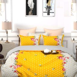 Supreme Home Collective Yellow & White Floral 144 TC King Bedsheet With 2 Pillow Covers-image-73
