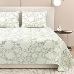 DREAM WEAVERZ Cream-Coloured & Yellow 220 TC King Bedsheet with 2 Pillow Covers-image-14