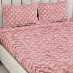 FABINALIV Peach-Coloured Geometric 300 TC King Bedsheet with 2 Pillow Covers-image-45